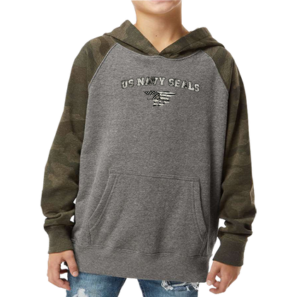 Youth US NAVY SEALS with Trident Flag Hooded Raglan Sweatshirt