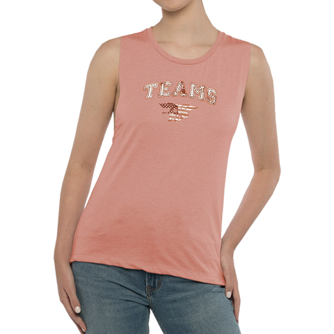 Ladies Desert Pink Muscle Tank with TEAMS and Trident Flag