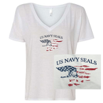 Ladies Red/White/Blue Trident Slouchy V-Neck White Tee