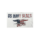 Ladies White US NAVY SEALS and Trident in Red/White/Blue Knotted Back Tank