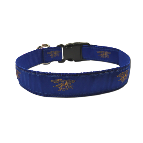 Dog Collar Royal Blue with Gold Trident - UDT-SEAL Store
