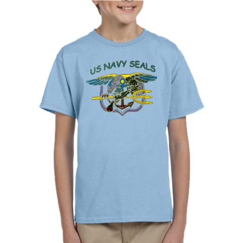 Multi Color Hand Drawn Trident US NAVY SEALS Youth T-shirt
